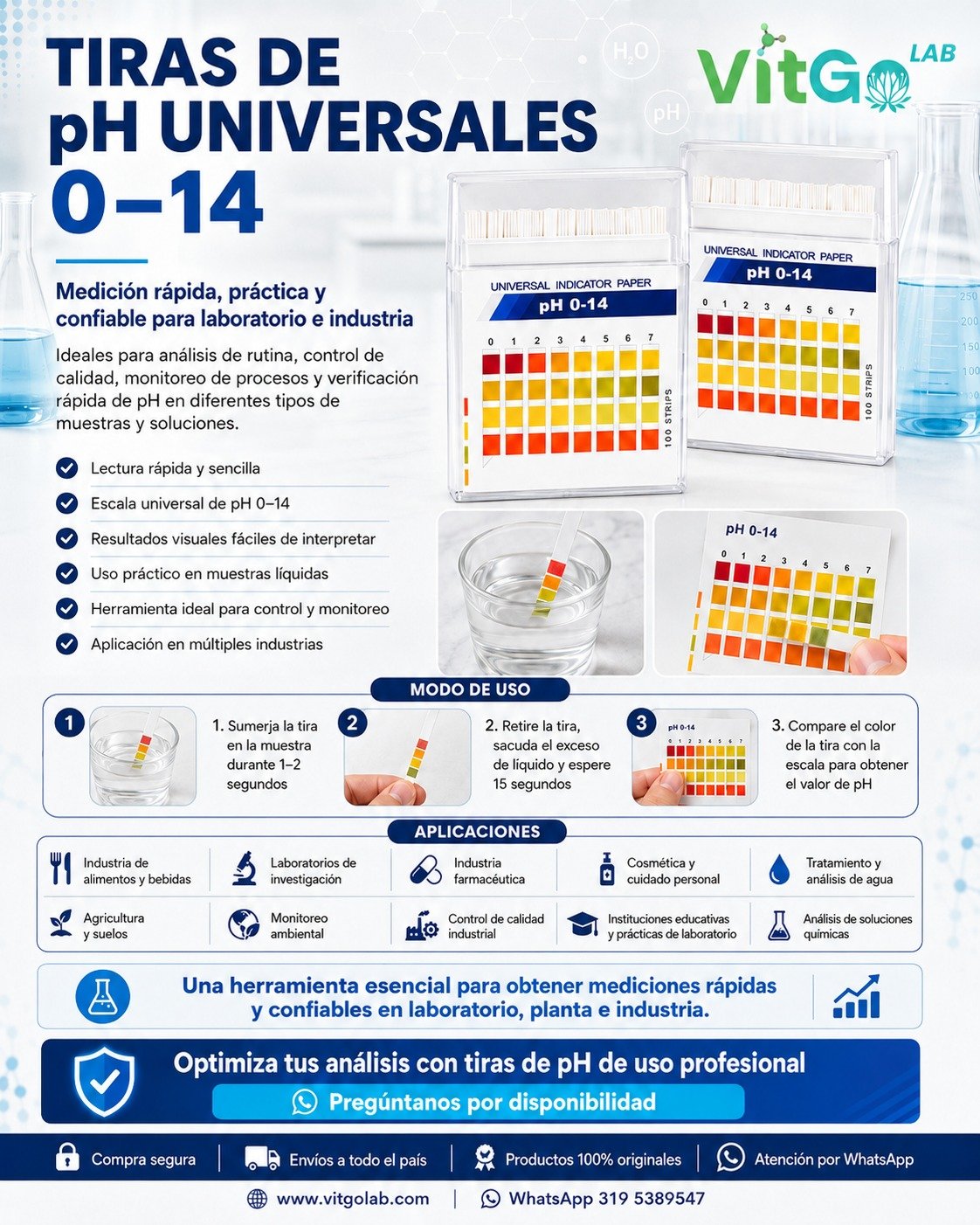 Tiras Cinta Papel Indicador Ph 0-14 Acido/alcalino x 1 caja - Imagen 3