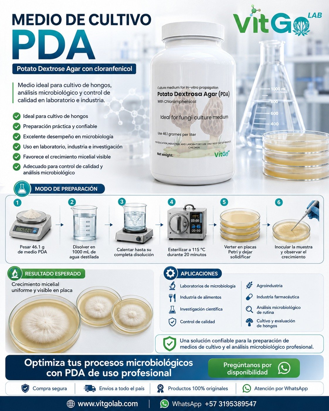 Papa Dextrosa Agar (PDA) con cloranfenicol - Imagen 3